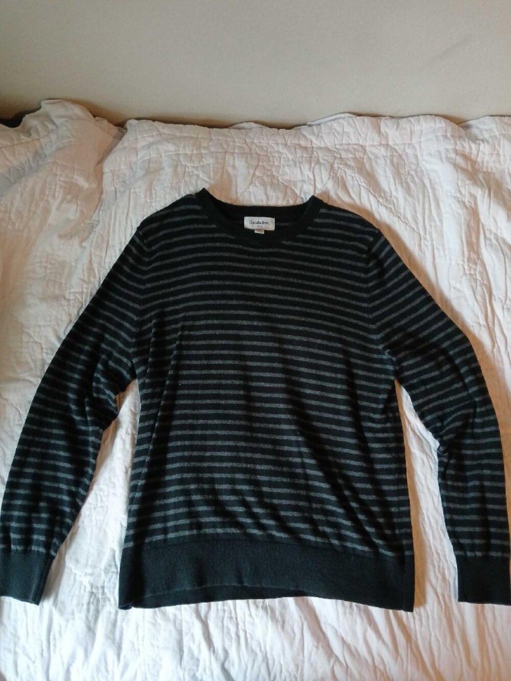 Goodfellow & Co Men’s Striped Crewneck Pullover Sweater Black Charcoal Gray M